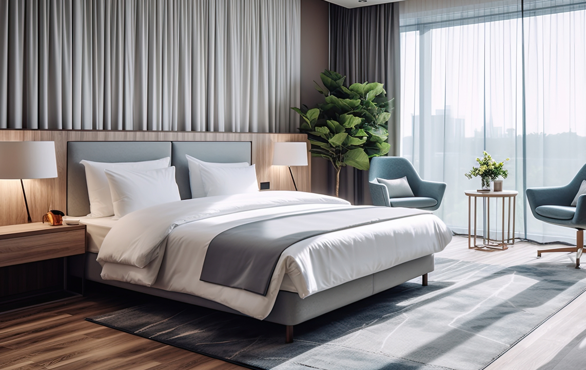 静けさと開放感を生むスイートルームのコーディネート